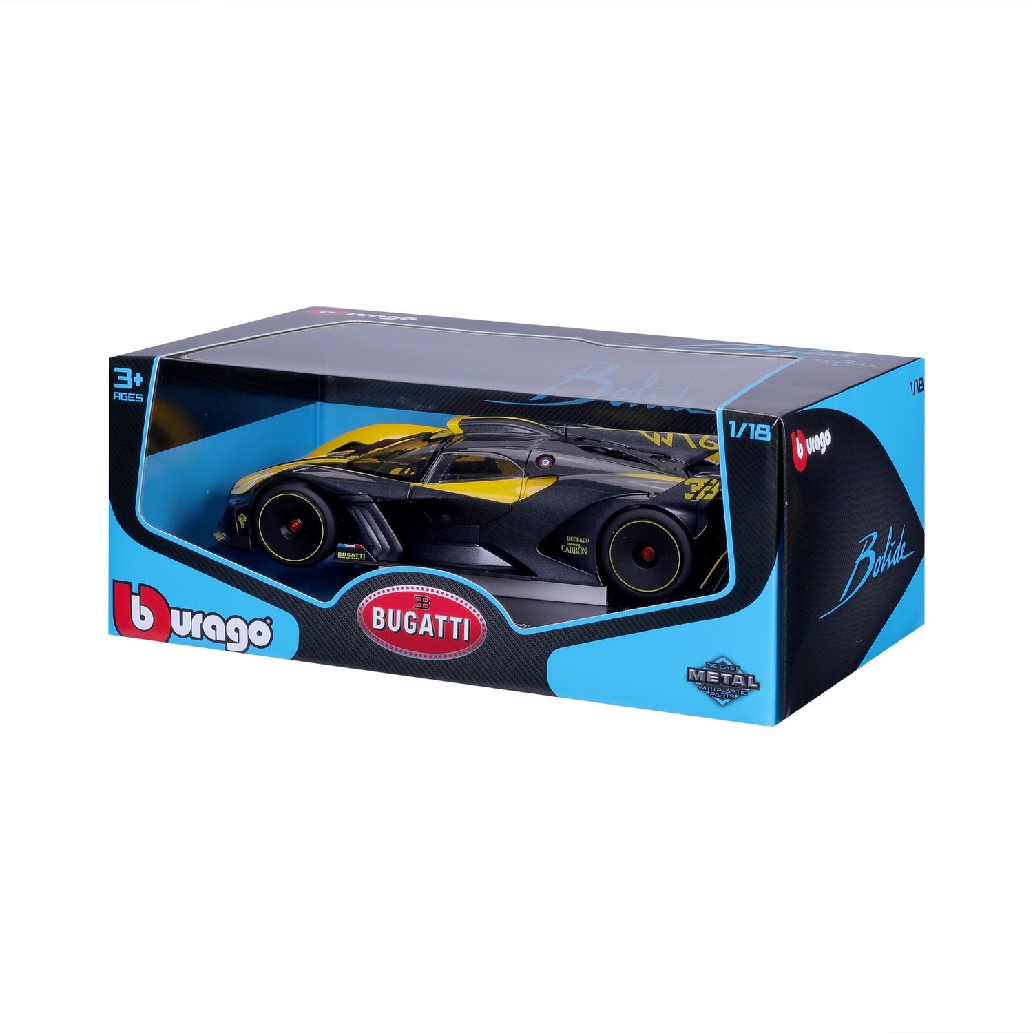 Bburago Bugatti Bolide Black -keltainen 1:18