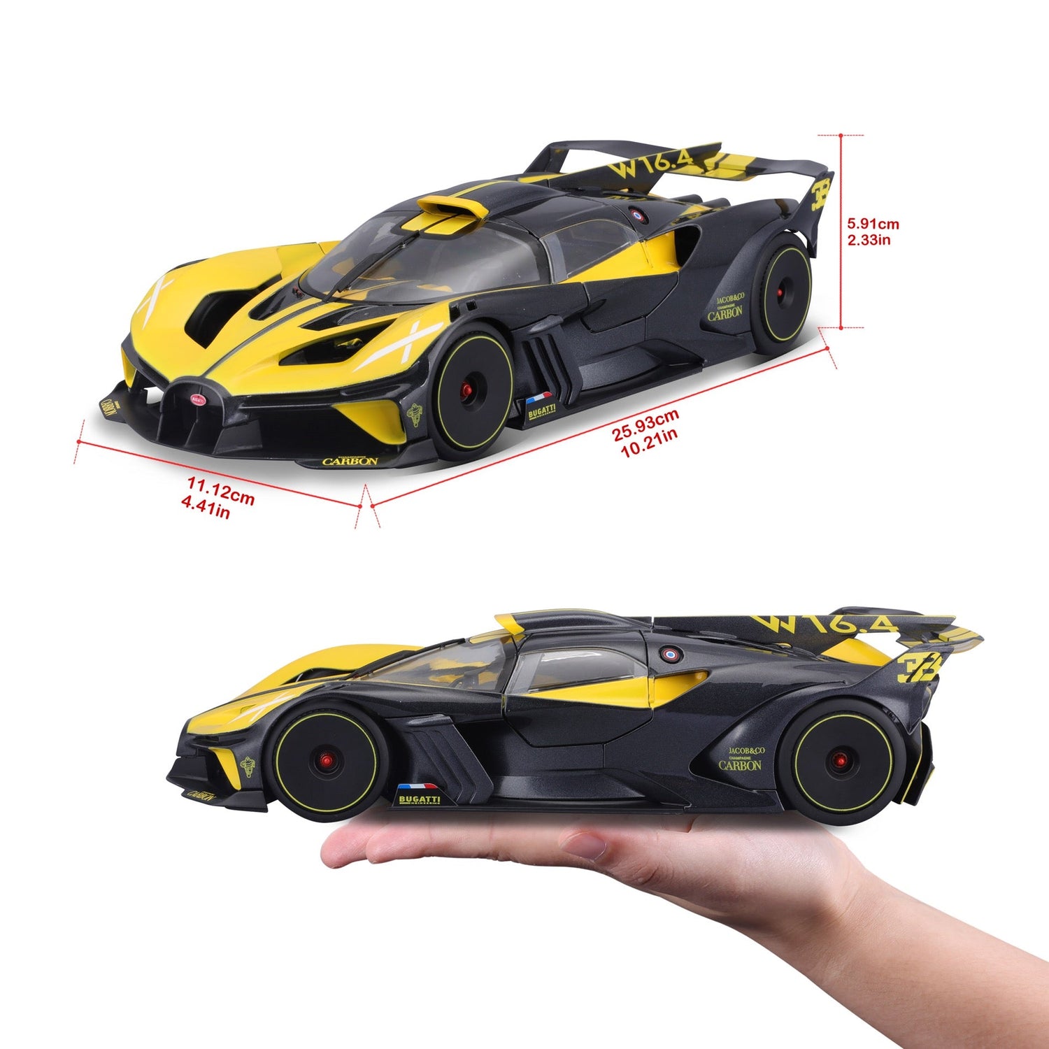 Bburago Bugatti Bolide Schwarz-Gelb 1:18