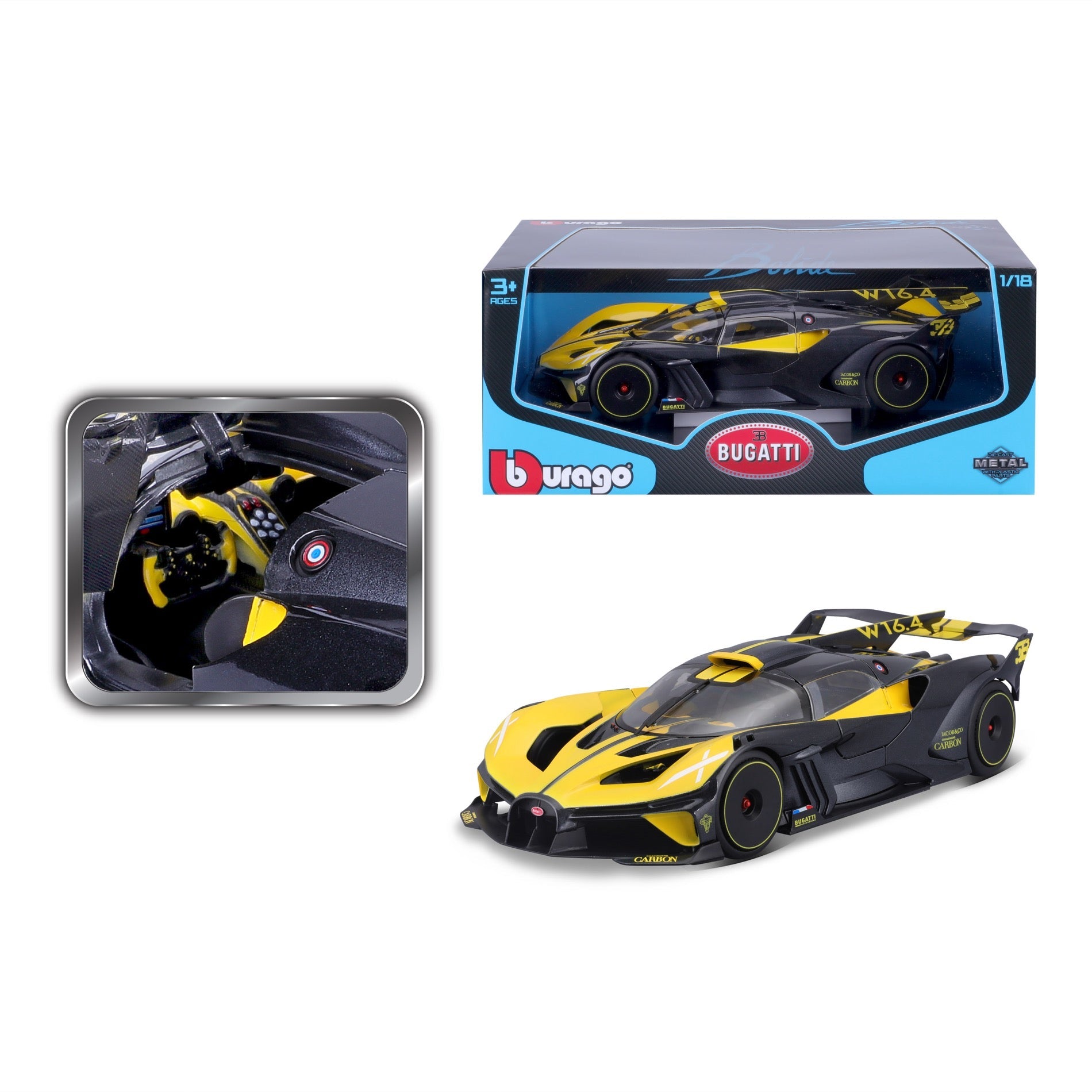 Bugatti Bolide Bburago Noir-Jaune 1:18