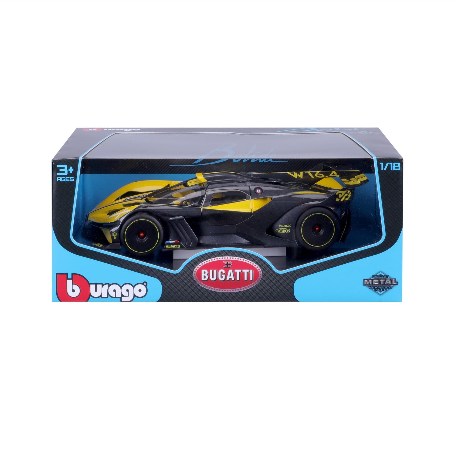 Bburago Bugatti Bolide Black -keltainen 1:18