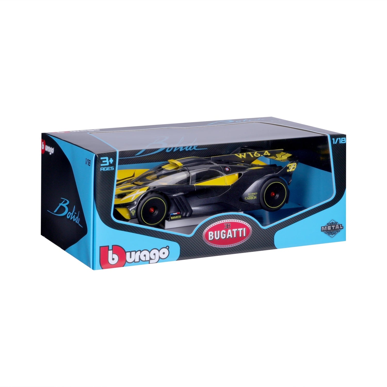 Bburago Bugatti Bolide Black -keltainen 1:18